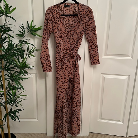 Dusty Pink Dalmatian Long Sleeve Wrap Maxi Dress-Prettylittlething - Picture 3 of 5